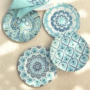 Pottery Barn Natalie Paisley Melamine Salad Plates S/4 Turquoise Multi New #2